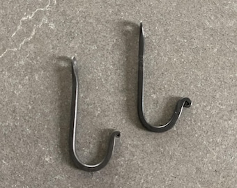 Hand Forged J Hook set of 2: Rolled End Coat Towel or Utility Hooks