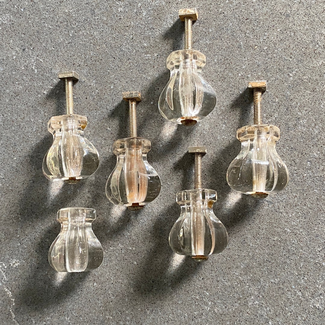 Vintage Glass Cabinet Knobs Set of 6 Clear Glass Antique Drawer Pulls ...