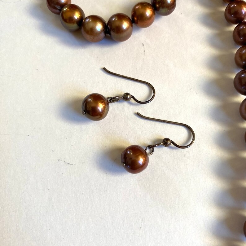 Vintage Pearl Freshwater Chocolate Brown Jewelry Set Necklace Etsy
