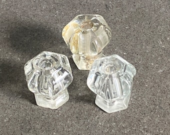 Vintage Glass Cabinet Knobs Set of 3 Clear Glass Antique Drawer Pulls