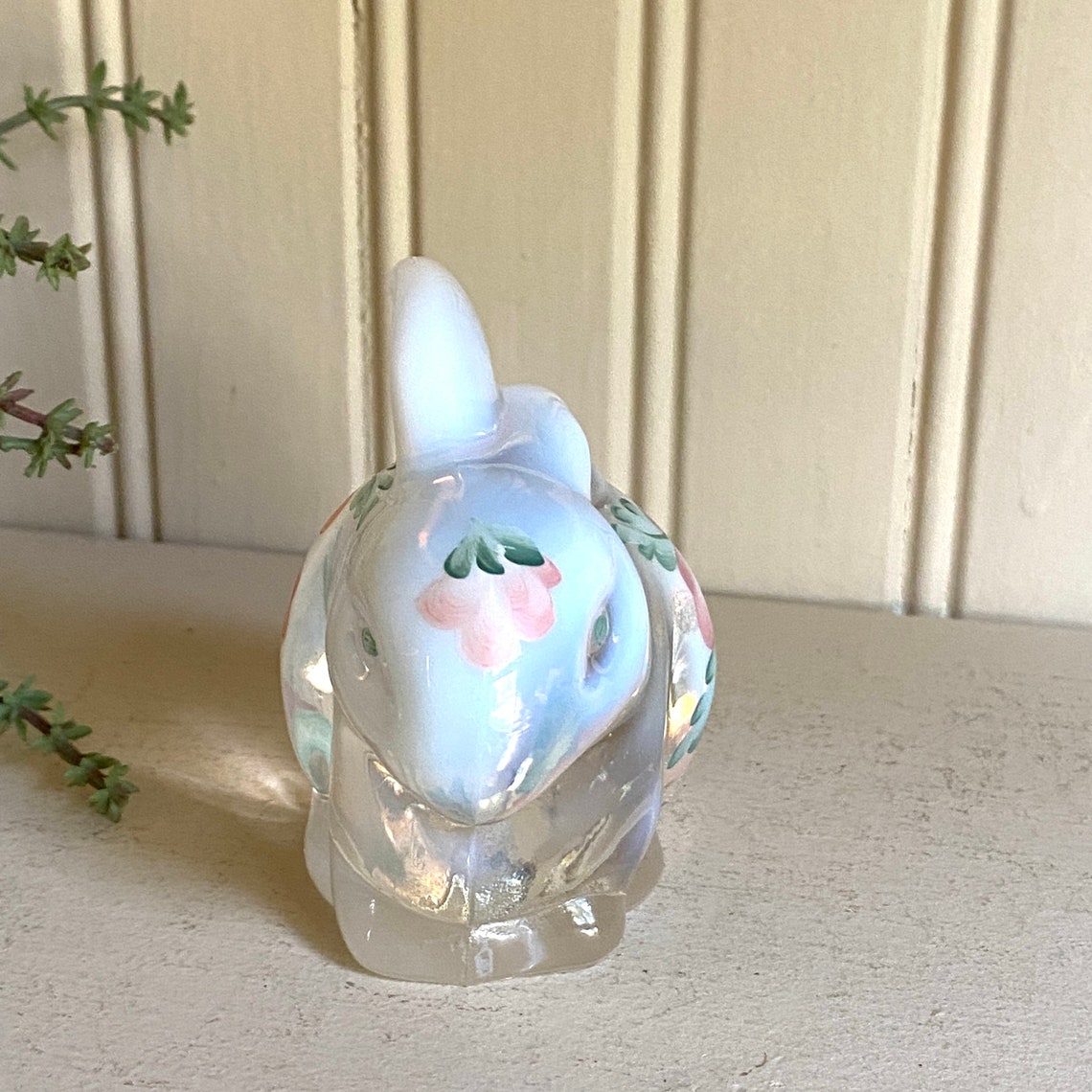 Fenton Glass Bunny Rabbit Opalescent Hand Painted Signed | Etsy