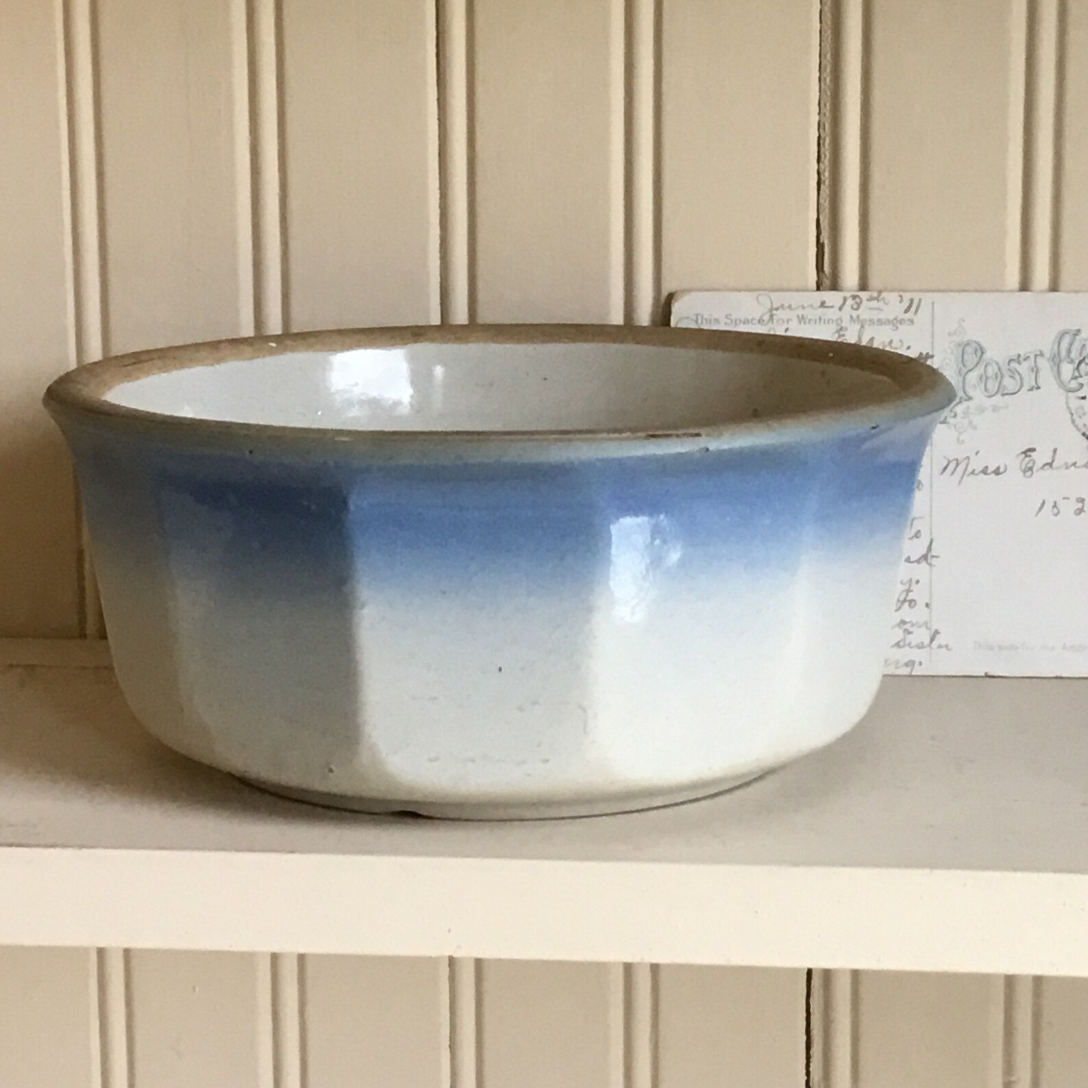 Stoneware Bowl 7 Inch Blue Crock Pottery Antique Fruit Pottery Etsy