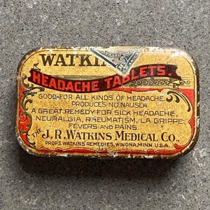 Watkins Headache Tablet Tin Vintage Advertising Antique Container 1800&#39;s
