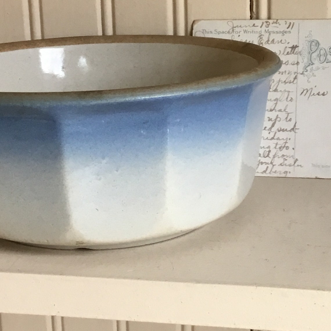 Stoneware Bowl 7 Inch Blue Crock Pottery Antique Fruit Pottery Etsy