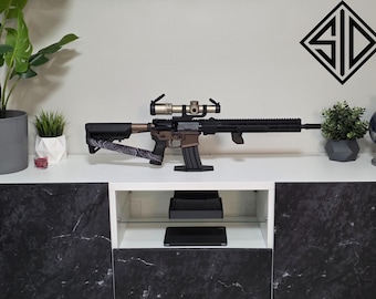 AR-15 Display Stand | Magwell Mount Rifle Holder | Carbon Fiber Reinforced | Gun Room & Man Cave Decor | Made in USA