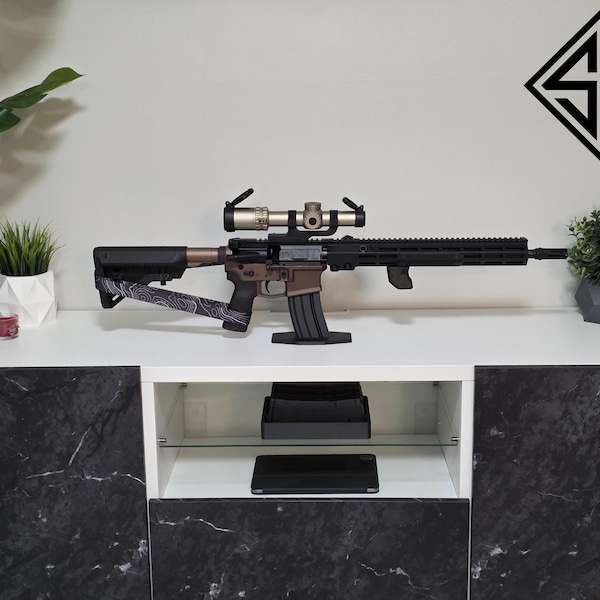 AR-15 Display Stand | Magwell Mount Rifle Holder | Carbon Fiber Reinforced | Gun Room & Man Cave Decor | Made in USA