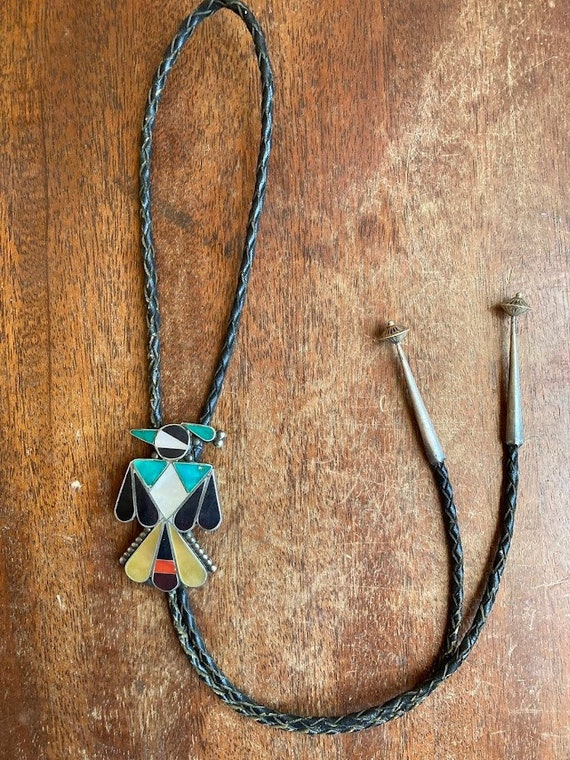 Navajo Bolo Tie Signed Bennet Sterling Silver Thun