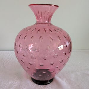 Vintage Archimede Seguso Murano Amethyst Glass Bullicante Vase Signed / glass art pink Italian