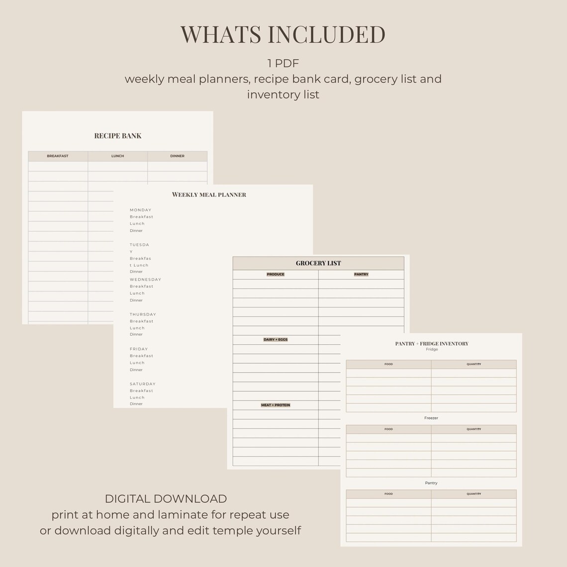 Minimalist Weekly Planner | Printable | Digital | Neutral A4 Meal Plan ...