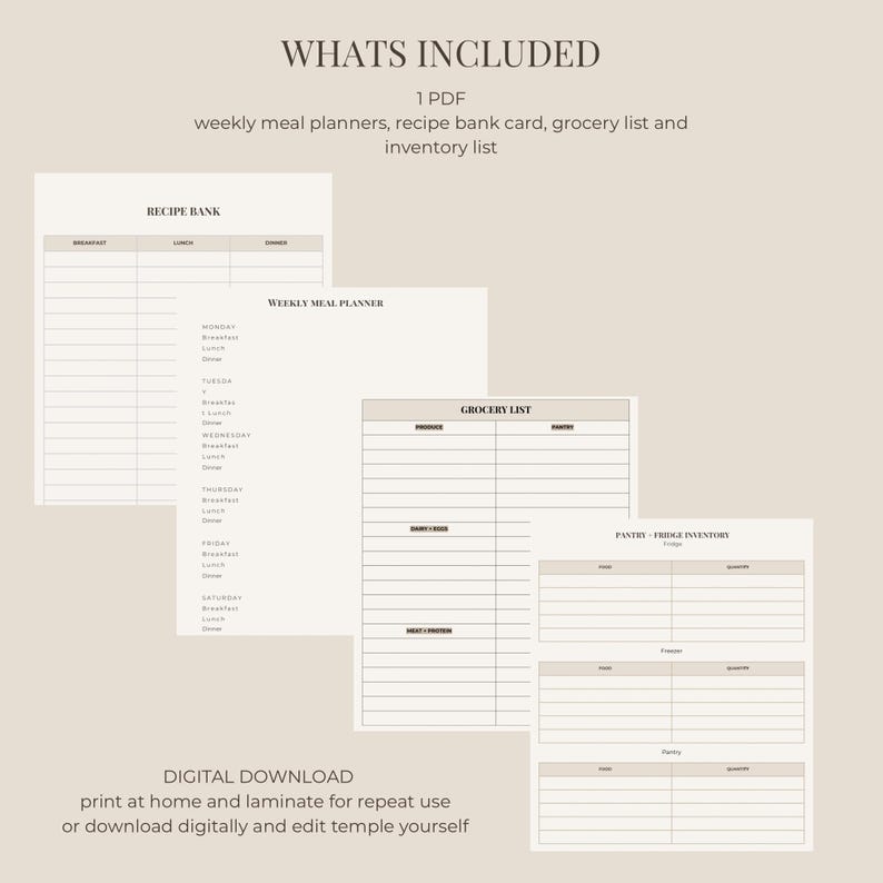 Minimalist Weekly Planner | Printable | Digital | Neutral A4 Meal Plan ...