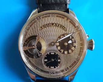Custom watch with Moeris movement, Regulateur watch, Mens watch, Author's watch Moeris, Dial with Guilloché elements