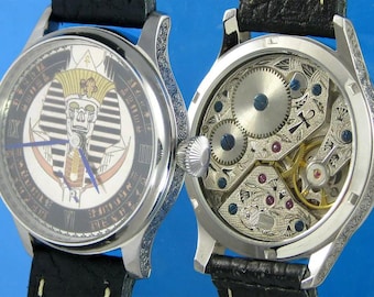 Egypt watch, Custom watch with ETA 6498 movement, Watch with Pharaoh, Mens watch