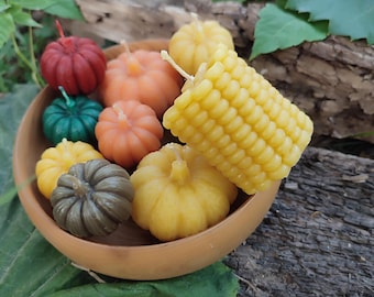 Pumpkin decor, Corn Cob Candle, Natural Beeswax Candle, Halloween Pumpkin, Thanksgiving Decor, Fall Home Decor, Vegetable Candle