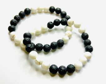 Lava Stone & White Turquoise Stretch Bracelet - Maunaloa Inspired