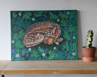 Original Painting of Sleeping Fawn
