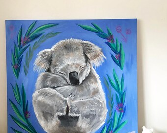What Does the Koala Dream? Koala Art, Koala, Animal Art, Nursery Art, Large Canvas, Flora Painting, Koala Painting, Animal Painting