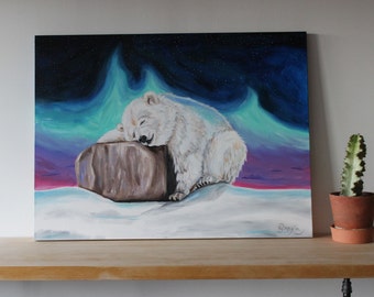 Original Painting of Sleeping Baby Polar Bear