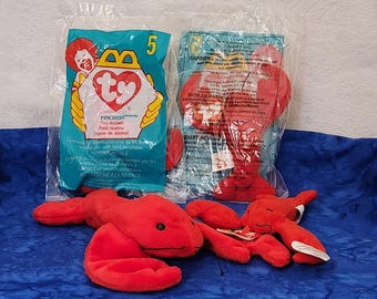 Beanie Baby Pincher the Lobster and Teenie Beanie Baby Pinchers, Sea Life Beanie Baby, McDonalds Teenie Beanie Baby, Beanie Baby Lovers Gift
