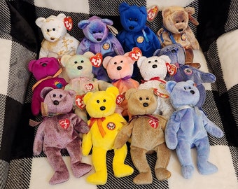 Beanie Baby Signature Bears Decade Clubby Periwinkle Colorful Teddy Bear, Gift for Birthday, Gift for Daughter, Gift Just Because, Gift Bear