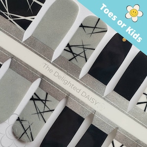 Black White and Gray Lines Toe Nail Wraps or Kid Size Nail Stickers Nail Art