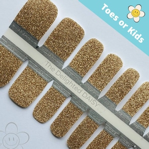 Gold Glitter Toe Nail Wraps or Kid Size Nail Stickers Nail Art