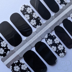 Black with White Floral Nail Wraps, Nail Strips, Nail Stickers, Nail Art