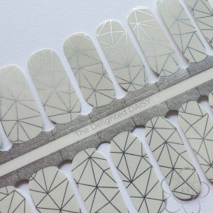 White with Silver Lines Nail Wraps, Nail Strips, Nail Stickers, Nail Art