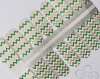 Green and Gold Chevron St Patricks Day Transparent Overlay Nail Wraps, Nail Strips, Nail Stickers, Nail Art