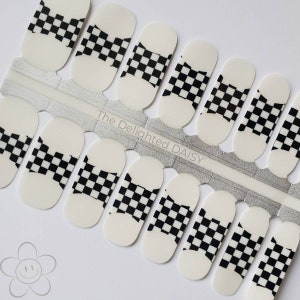 Checkerboard French Tip Nail Wraps: Transparent Overlay Nail Art