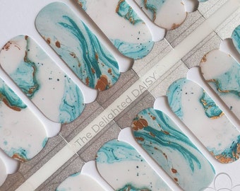 Aquatic Marble Nail Wraps, Nail Strips, Nail Stickers, Nail Art