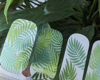 Metallic Tropical Palm Leaves Transparent Overlay Nail Wraps, Nail Strips, Nail Stickers, Nail Art
