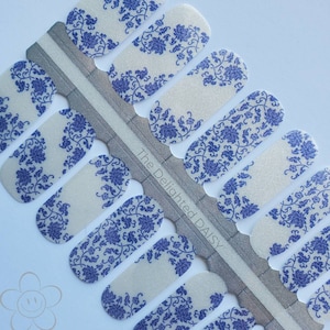 Blue Floral China Nail Wraps, Nail Strips, Nail Stickers, Nail Art