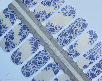 Blue Floral China Nail Wraps, Nail Strips, Nail Stickers, Nail Art