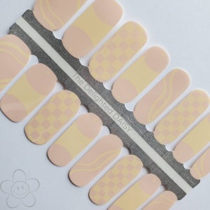 Checkerboard French Tip Nail Wraps: Neutral Nail Art Stickers