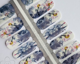 Denim Floral Nail Wraps, Nail Strips, Nail Stickers, Nail Art