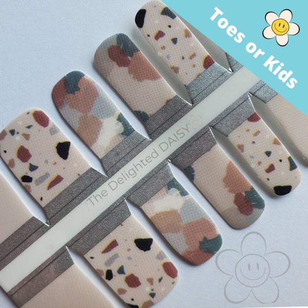 Neutral Terrazzo Toe Nail Wraps or Kid Size Nail Stickers Nail Art