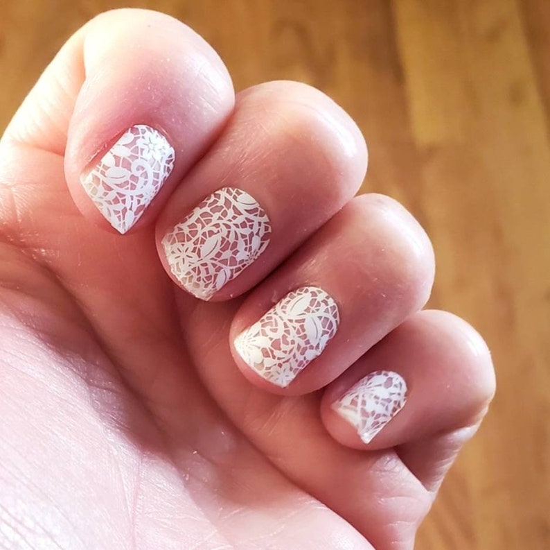 White Floral Lace Nail Wraps Nail Strips Nail Stickers Nail Etsy