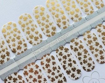 Gold Four Leaf Clover Overlay Nail Wraps, Nail Strips, Nail Stickers, Nail Art