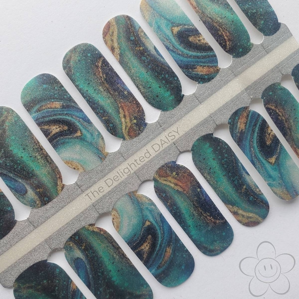 Peacock Swirl Marble Nail Wraps, Nail Strips, Nail Stickers, Nail Art