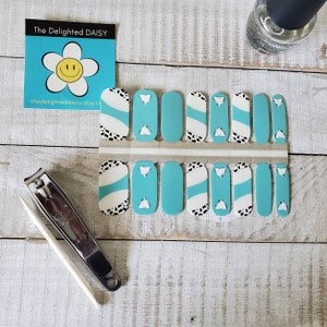 Turquoise French Tip Nail Wraps: Abstract Sweetheart Nail Art