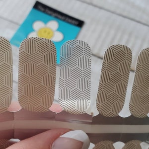 Hexagon Gold Transparent Overlay Nail Wraps, Nail Strips, Nail Stickers, Nail Art image 1