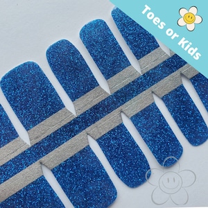 Blue Glitter Nail Wraps: Kid Size Nail Stickers