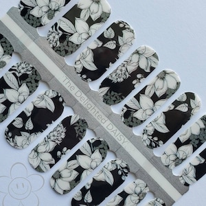 Classy Black with White Floral Nail Wraps, Nail Strips, Nail Stickers, Nail Art