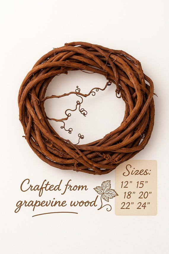 Grapevine Wreath Form | Natural Wreath Base for DIY Decor | Rustic Wreath Ring Front Door | Handmade Wreath Supply | 12" to 24" Sizes
