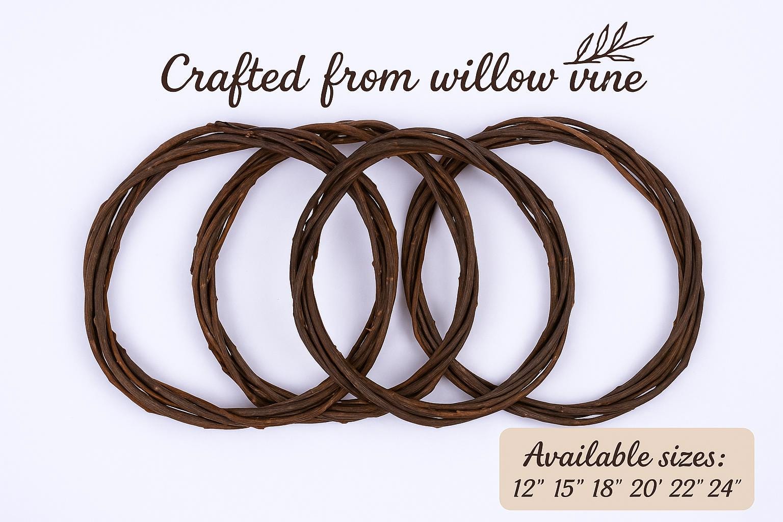 Handmade Willow Wreath Base | Rustic Natural Wreath Form | DIY Grapevine Style Ring | 12" 15" 18" 20" 22" 24"