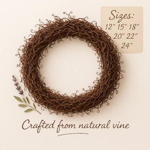 Natural Curly Vine Wreath Base | Rustic Grapevine Wreath Form | DIY Wreath Making Supply | Handmade Twig Wreath Ring | 12&quot; to 24&quot; Sizes