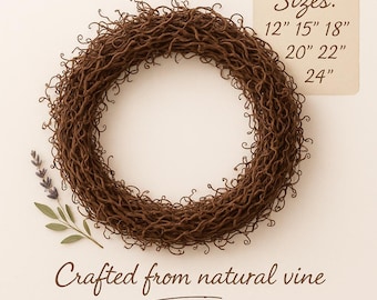 Natural Curly Vine Wreath Base | Rustic Grapevine Wreath Form | DIY Wreath Making Supply | Handmade Twig Wreath Ring | 12&quot; to 24&quot; Sizes