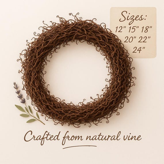 Natural Curly Vine Wreath Base | Rustic Grapevine Wreath Form | DIY Wreath Making Supply | Handmade Twig Wreath Ring | 12" to 24" Sizes