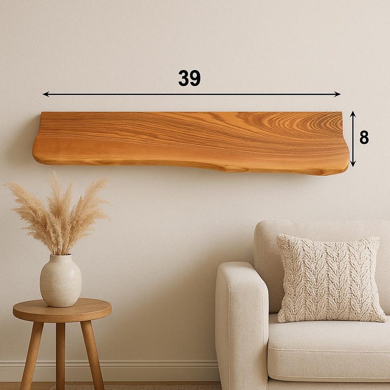 Live Edge Wood Floating Shelf | Rustic Solid Wood Wall Shelf | Natural ...