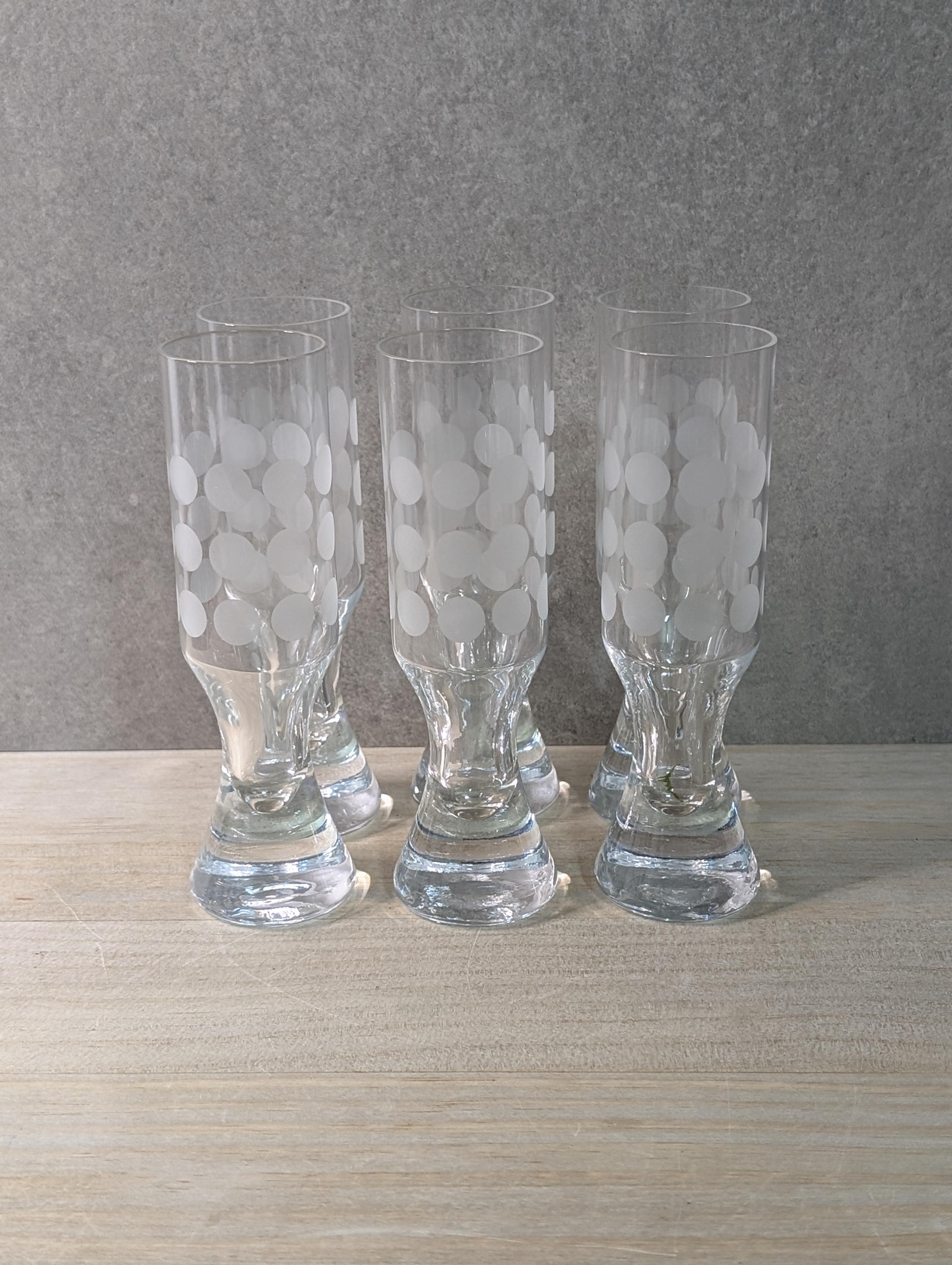 6 Ingrid Glas Sektgläser mit Punkten Vintage